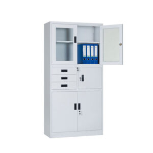 Steel Cabinet with Three Drawers Metal Office Furniture with Glass Doors